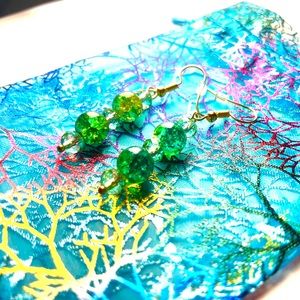 Green and Gold Beaded Gold Earrings